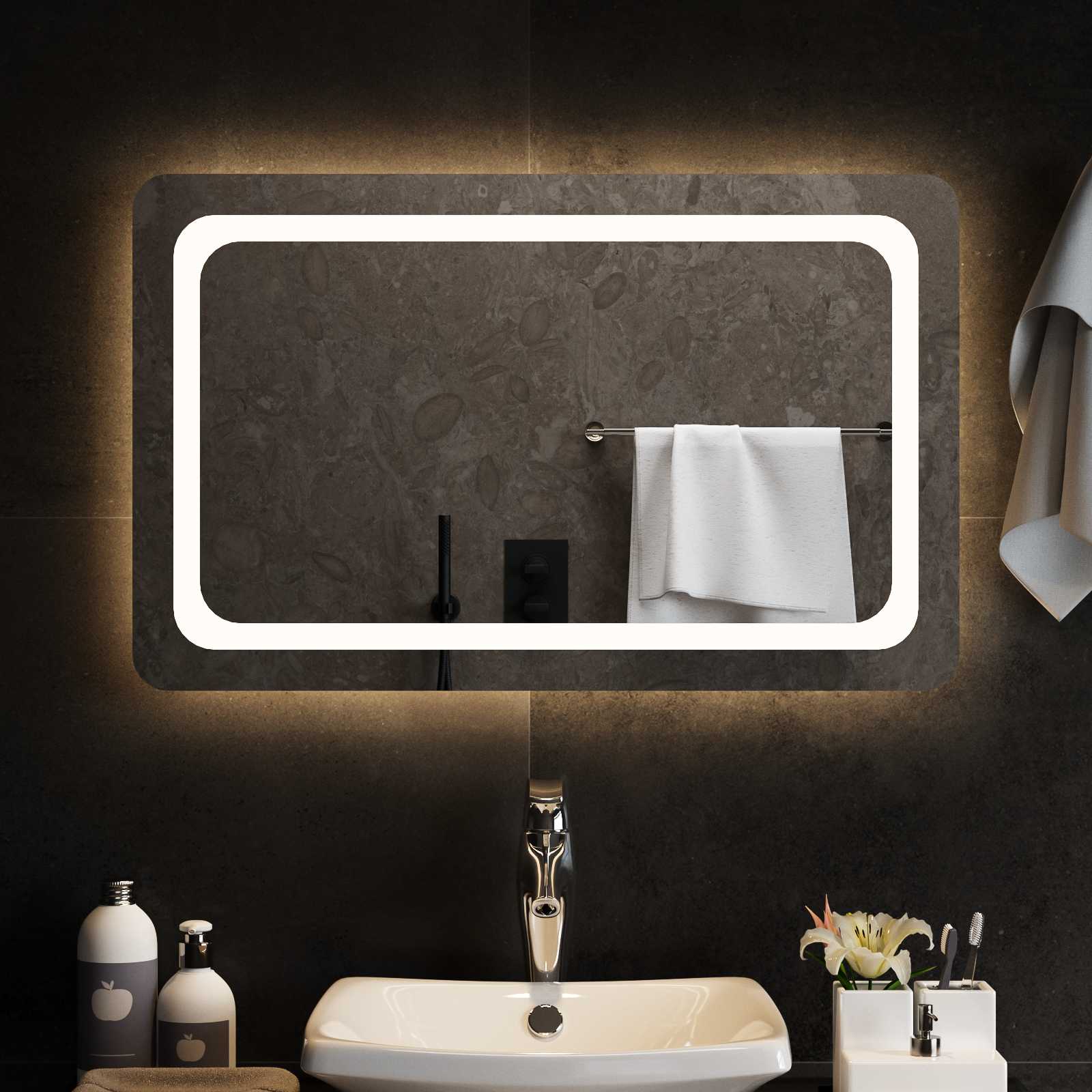 vidaXL LED Bathroom Mirror Transparent 80 x 50 cm Tempered Glass 3