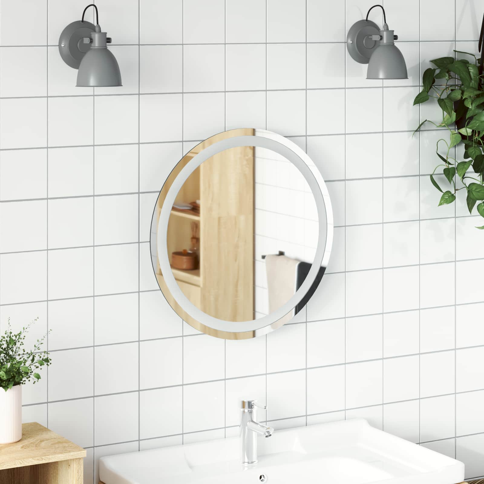 vidaXL LED Bathroom Mirror Transparent Ø 50 cm Tempered Glass 1