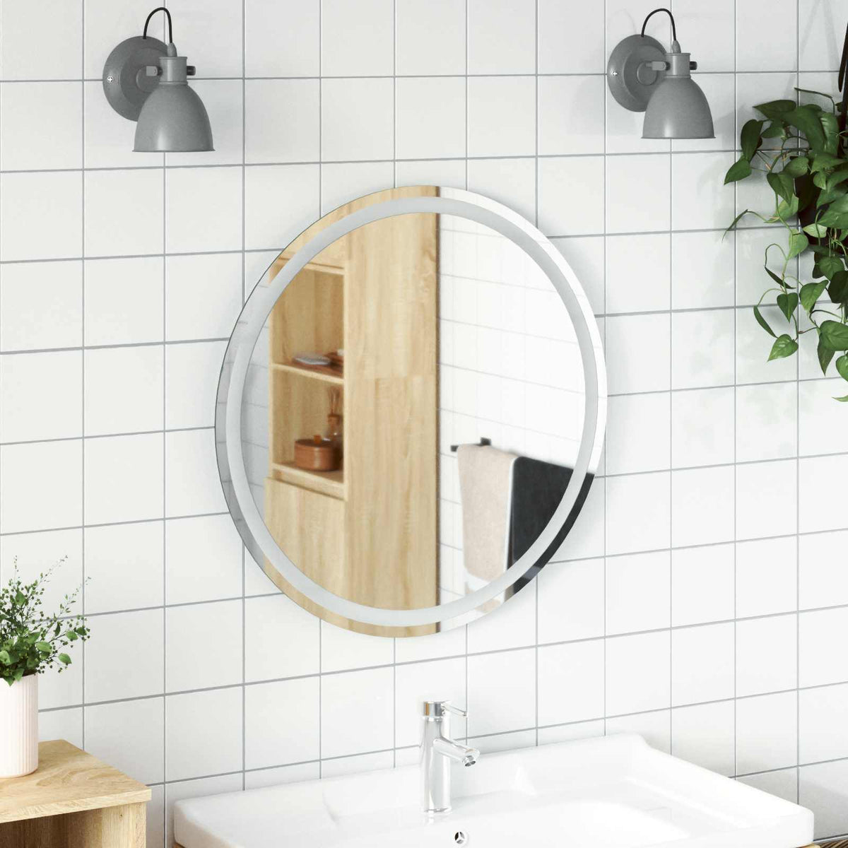 vidaXL LED Bathroom Mirror Transparent Ø 30 cm Tempered Glass