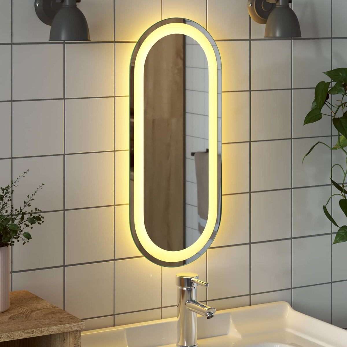 vidaXL LED Bathroom Mirror Transparent 60 x 25 cm Tempered Glass 4
