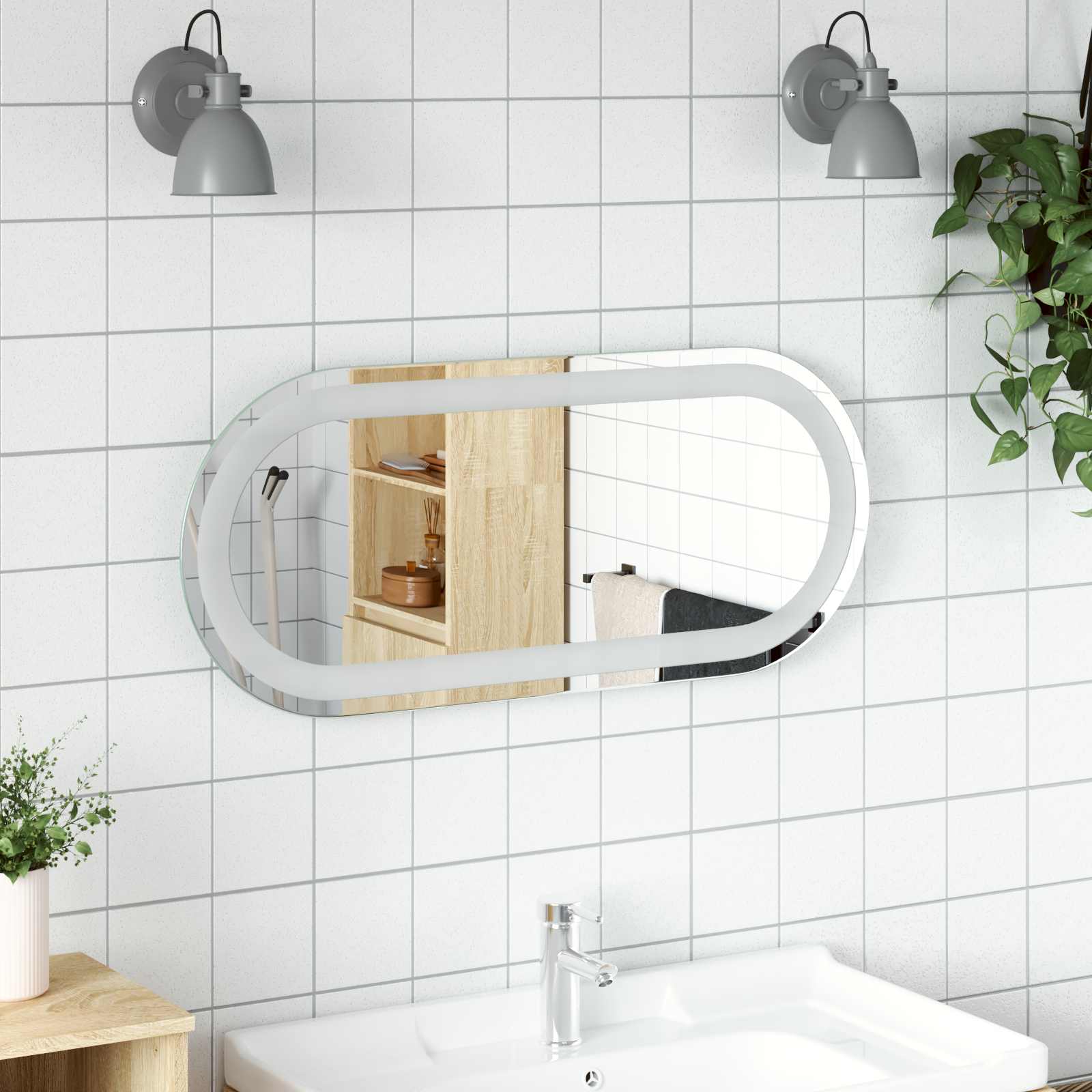vidaXL LED Bathroom Mirror Transparent 70 x 30 cm Tempered Glass 1