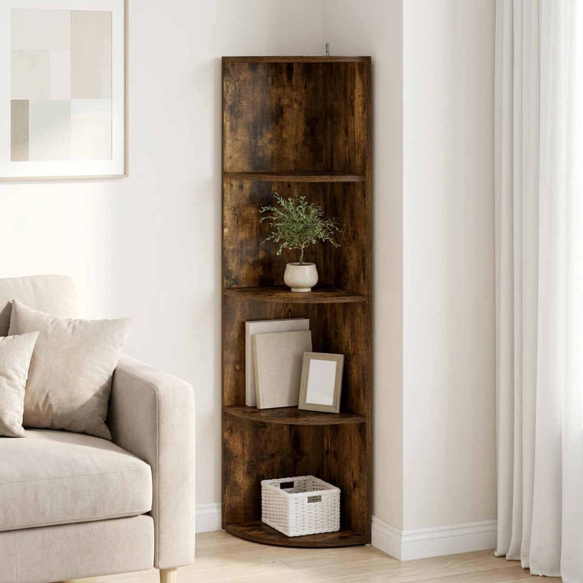 Corner Shelf 4-Tier 31.5 x 31 x 130 cm Engineered Wood Smoked oak