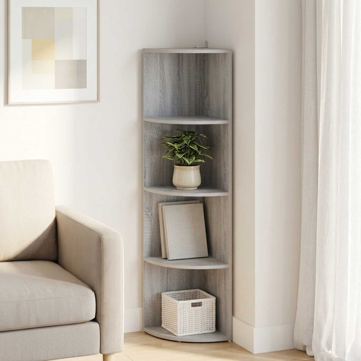 Corner Shelf 4-Tier 31.5 x 31 x 130 cm Engineered Wood Grey sonoma