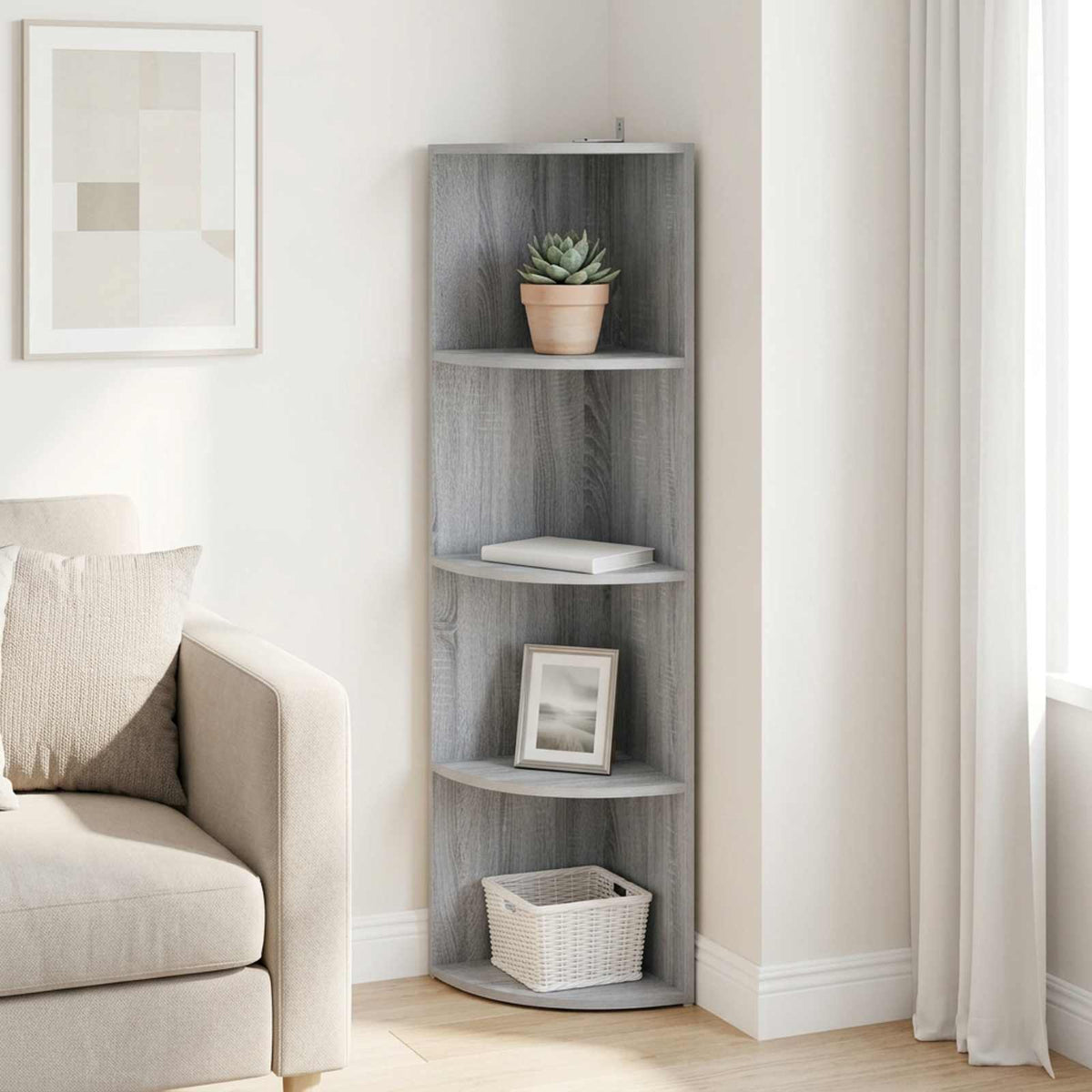 Corner Shelf 4-Tier 41.5 x 41.5 x 143 cm Engineered Wood Grey sonoma