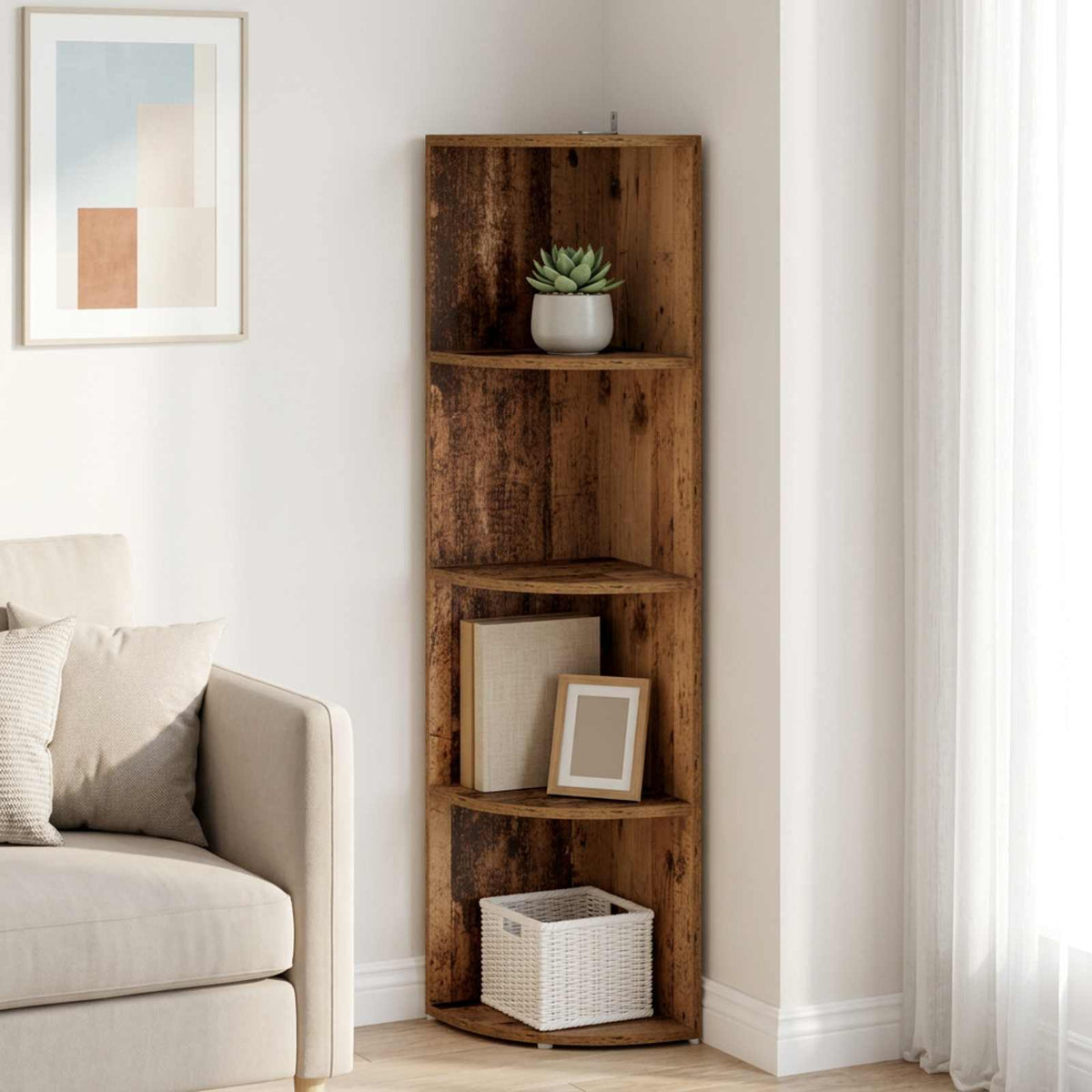 Corner Shelf 4-Tier 41.5 x 41.5 x 143 cm Engineered Wood Old wood
