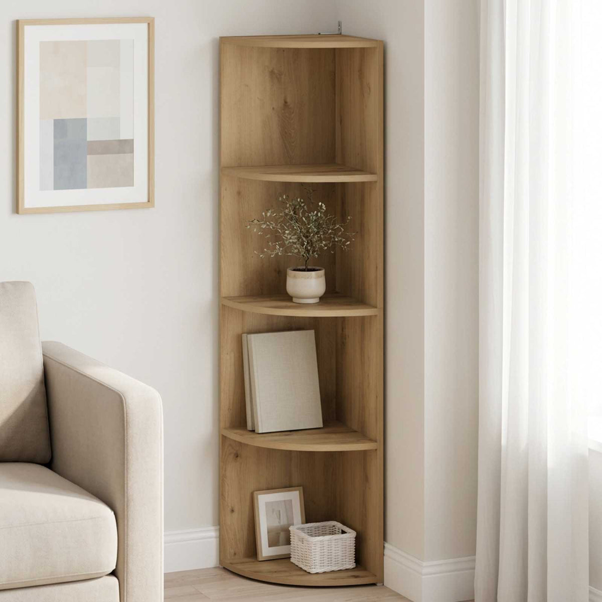 Corner Shelf 4-Tier 41.5 x 41.5 x 143 cm Engineered Wood Artisan oak