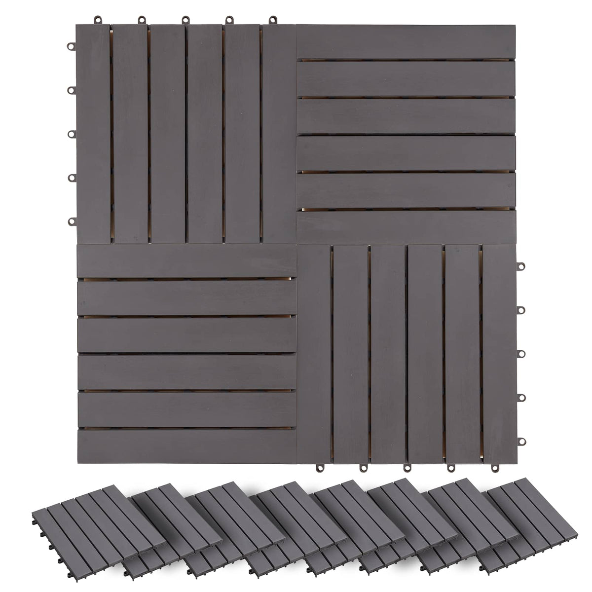 Decking Tile 30 x 30 cm Acacia Hardwood Grey 20 Striped pattern