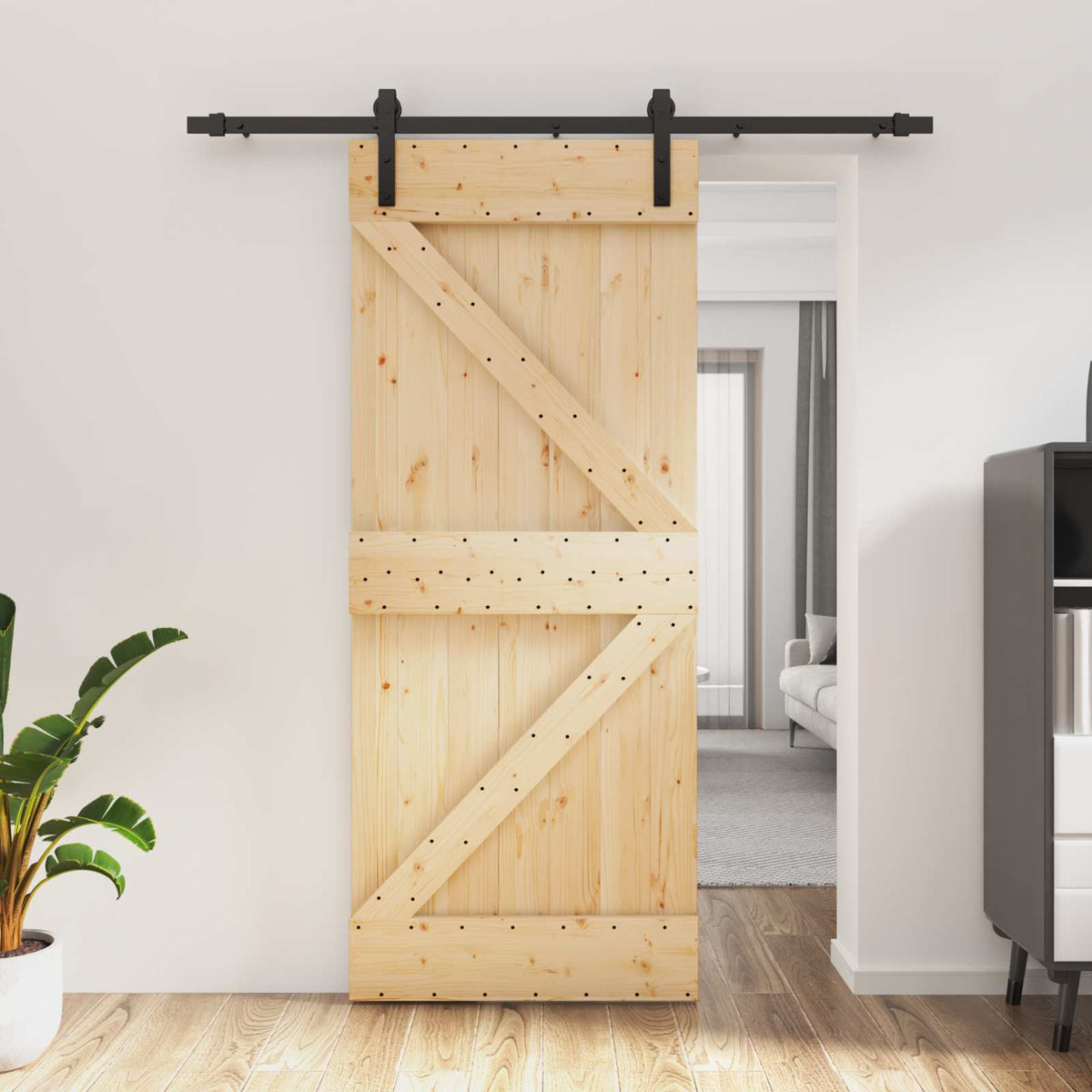 vidaXL Sliding Door 85 x 210 cm Solid Pine Wood (Untreated) 1