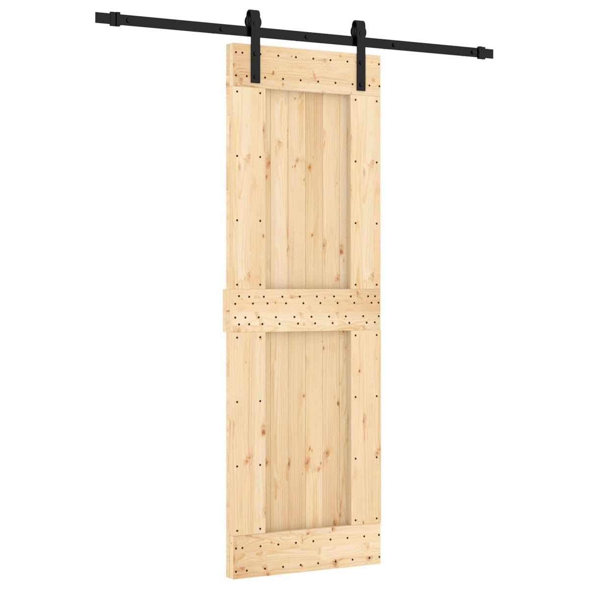 vidaXL Sliding Door Natural and Black 70 x 210 cm Solid Pine Wood 2
