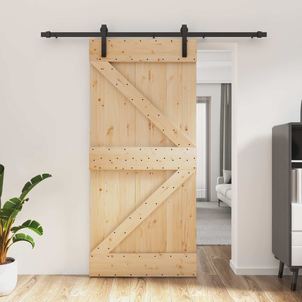vidaXL Sliding Door 95 x 210 cm Solid Pine Wood (Untreated) 1