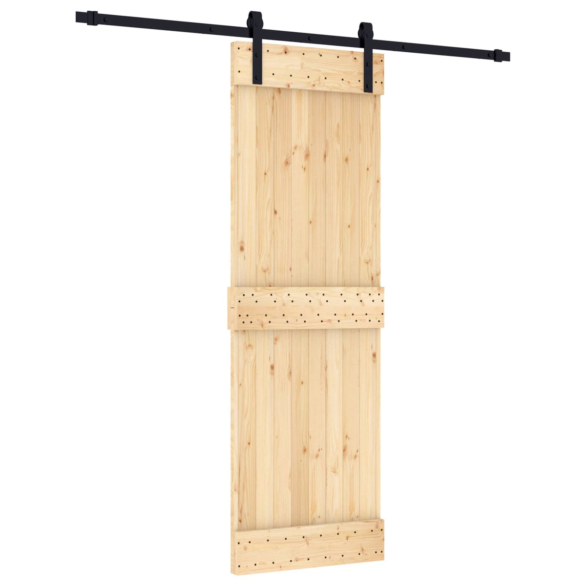 vidaXL Sliding Door Natural and Black 70 x 210 cm Solid Pine Wood 2