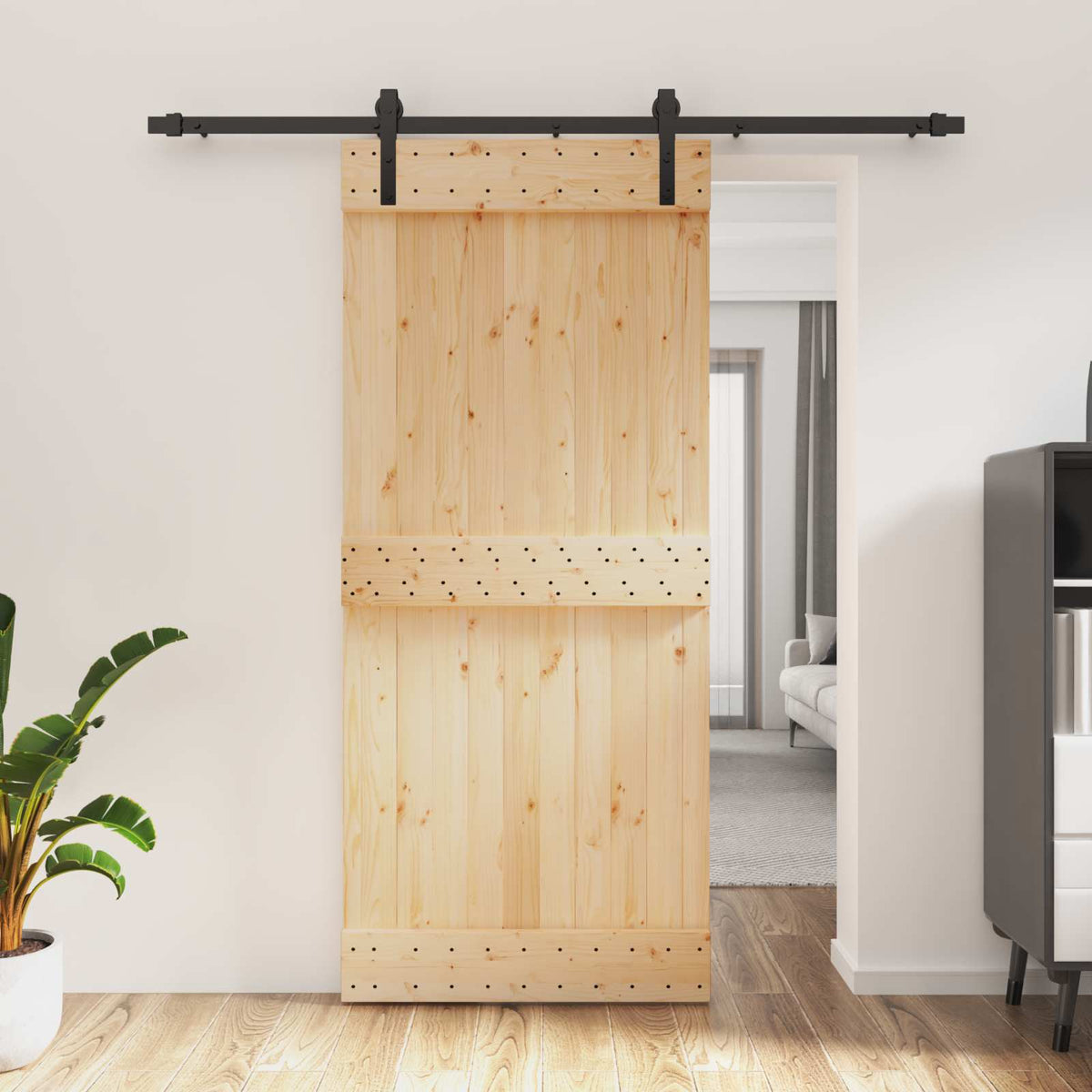 vidaXL Sliding Door 90 x 210 cm Solid Pine Wood (Untreated) 1