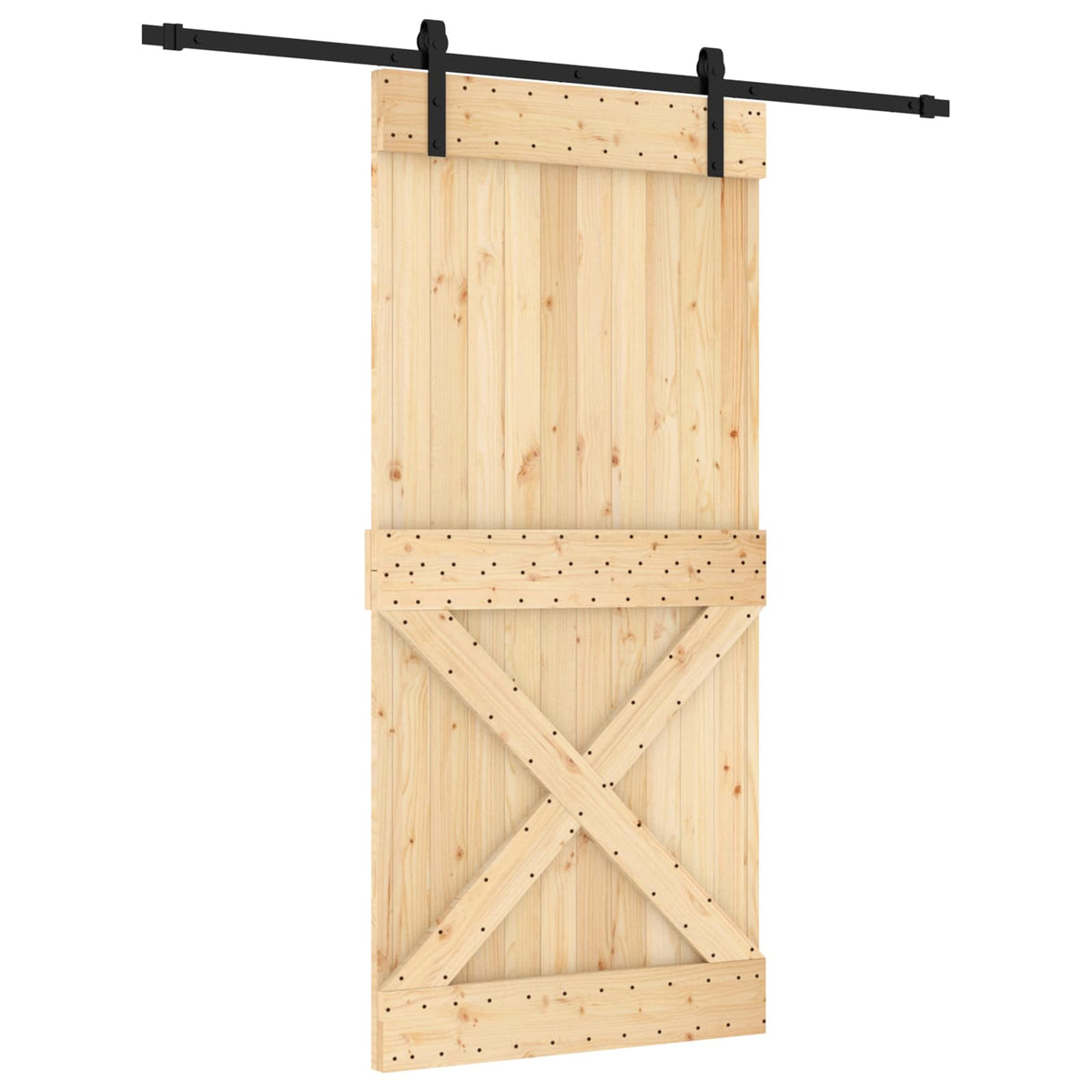 vidaXL Sliding Door Natural and Black 95 x 210 cm Solid Pine Wood 2