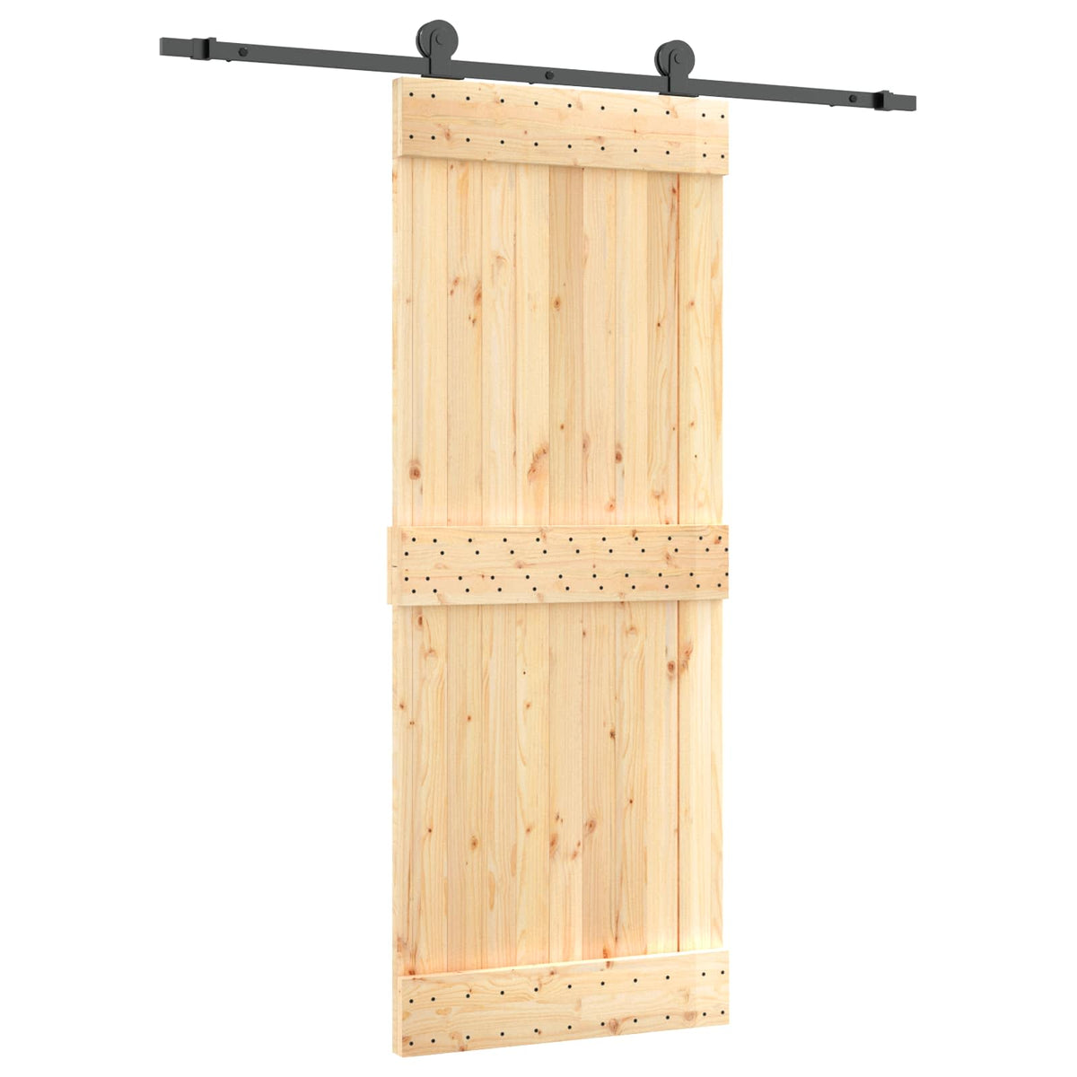 vidaXL Sliding Door Natural and Black 80 x 210 cm Solid Pine Wood 2