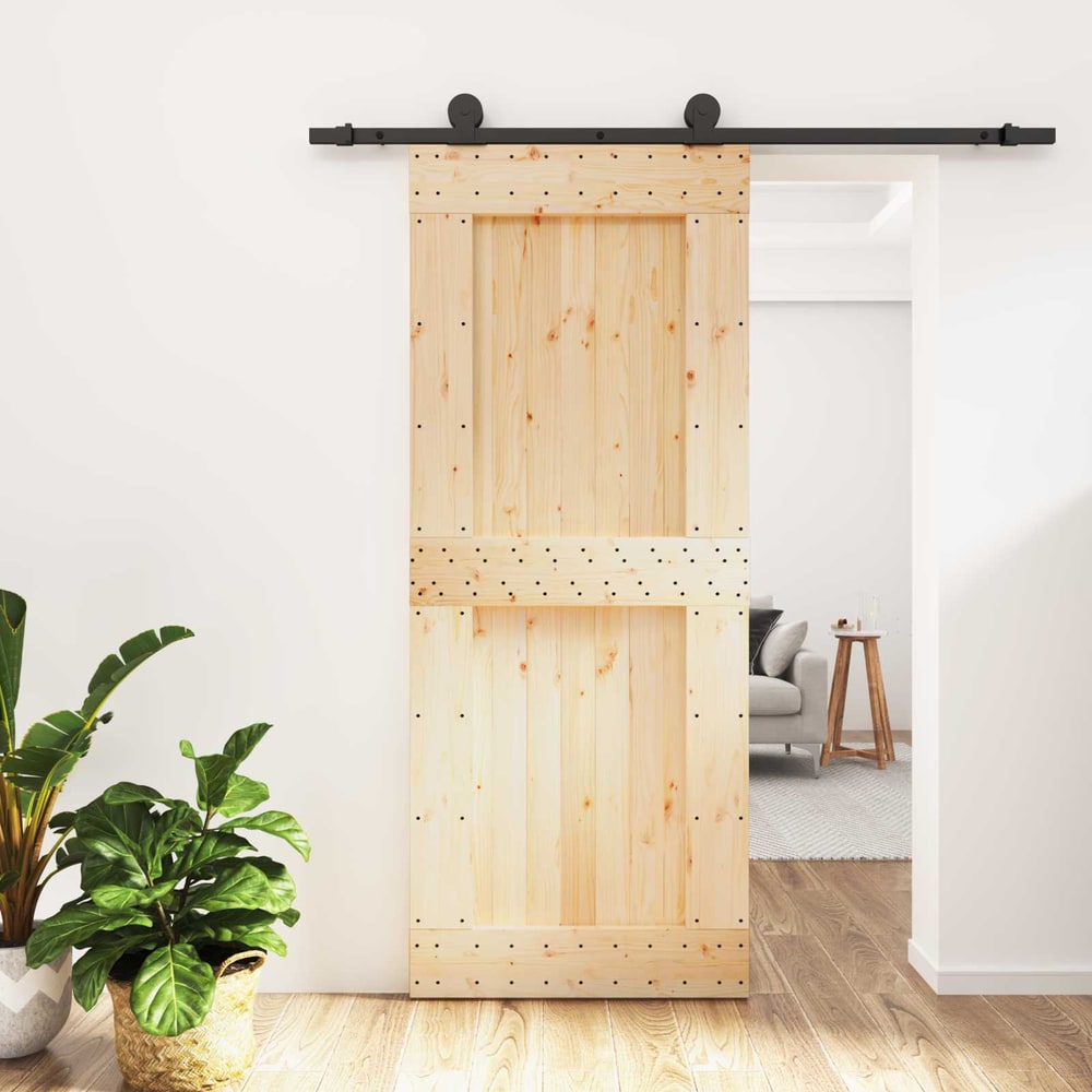 vidaXL Sliding Door Natural and Black 85 x 210 cm Solid Pine Wood 1