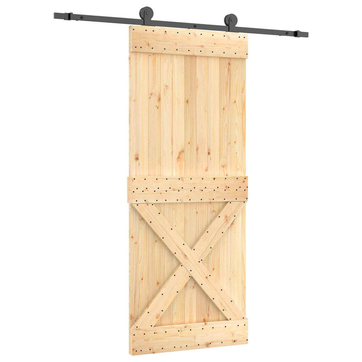 vidaXL Sliding Door Natural and Black 85 x 210 cm Solid Pine Wood 2