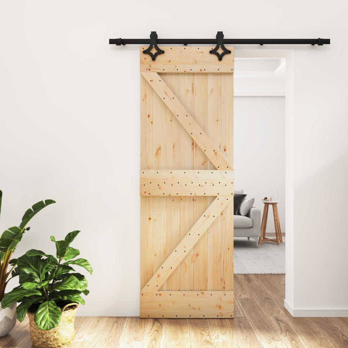 vidaXL Sliding Door Natural and Black 70 x 210 cm Solid Pine Wood 1