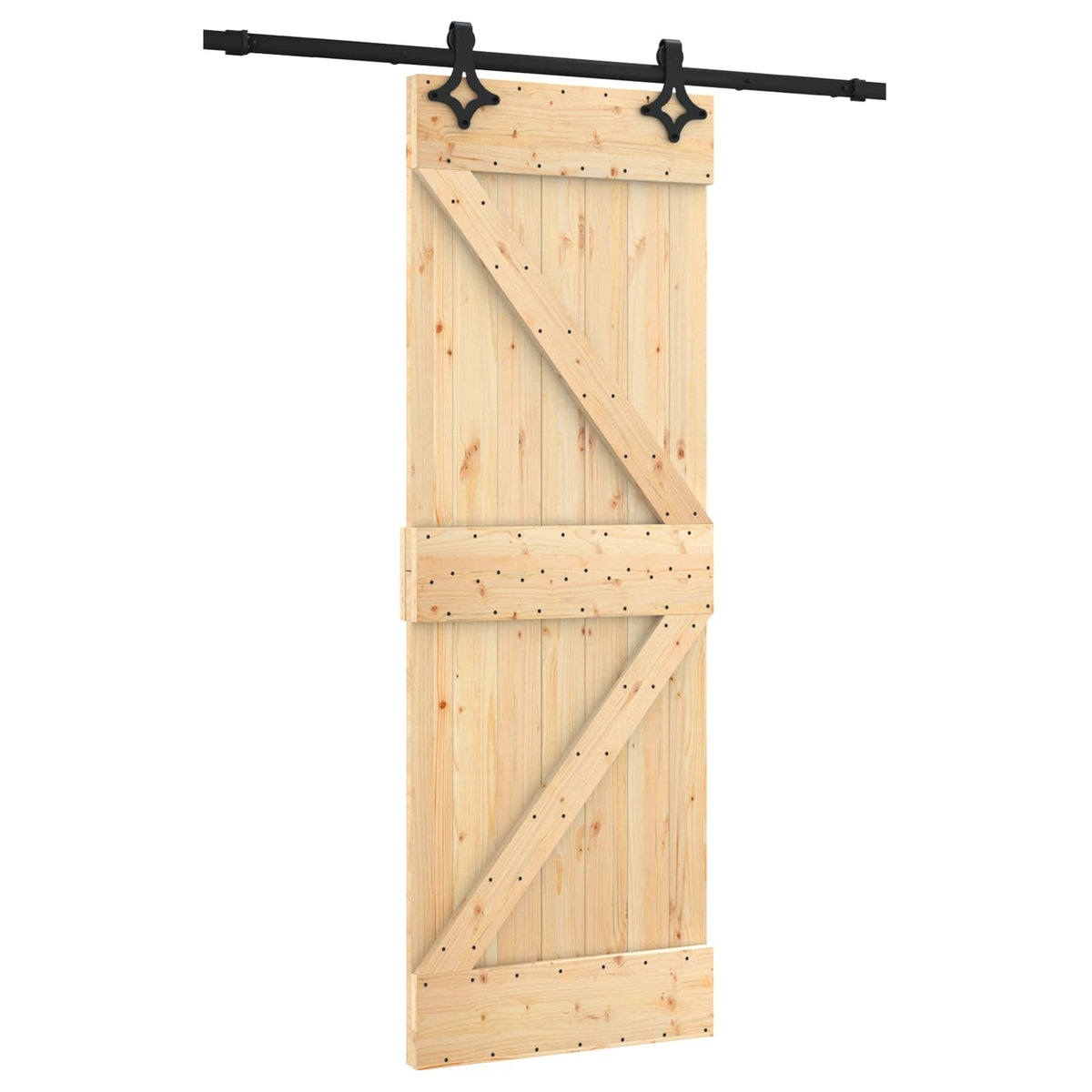 vidaXL Sliding Door Natural and Black 70 x 210 cm Solid Pine Wood 2