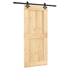 vidaXL Sliding Door Natural and Black Solid Pine Wood (Untreated) 2