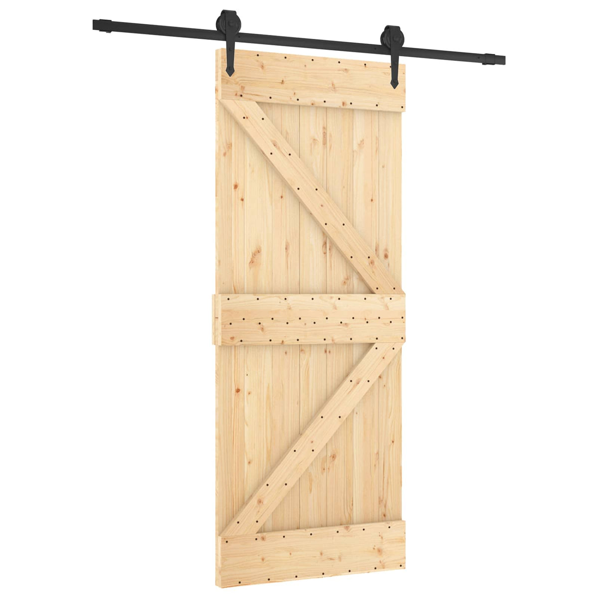 vidaXL Sliding Door Natural and Black 85 x 210 cm Solid Pine Wood 2