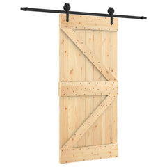 vidaXL Sliding Door Natural and Black 95 x 210 cm Solid Pine Wood 2
