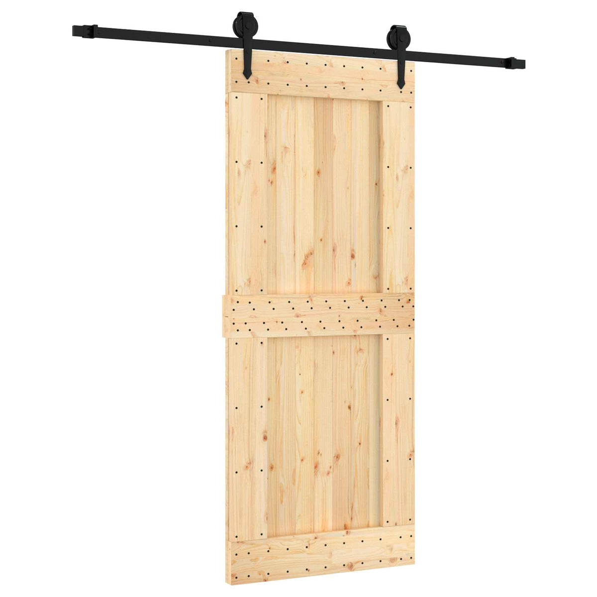 vidaXL Sliding Door Natural and Black 85 x 210 cm Solid Pine Wood 2