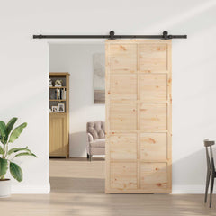 Sliding Door Solid Pine Wood Natural 100 x 208 cm 183 cm