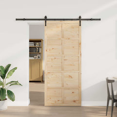 Sliding Door Natural Solid Pine Wood 100 x 208 cm 183 cm