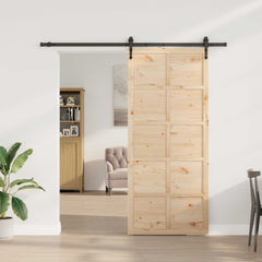 Sliding Door Natural Solid Pine Wood 100 x 208 cm 183 cm