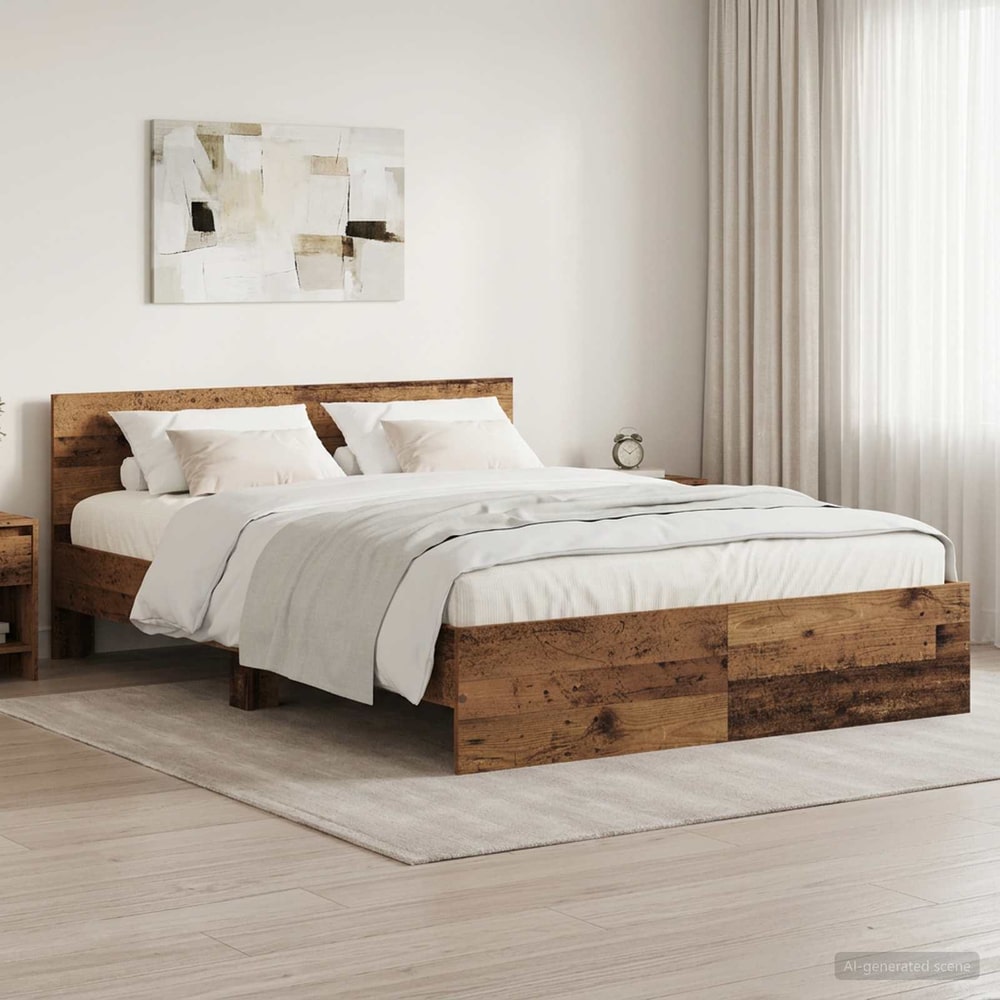 Bed Frame with Headboard Engineered wood Old Wood 140 x 190 cm
