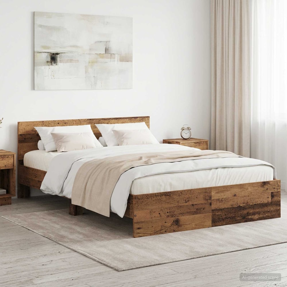 Bed Frame with Headboard Engineered wood Old Wood 135 x 190 cm