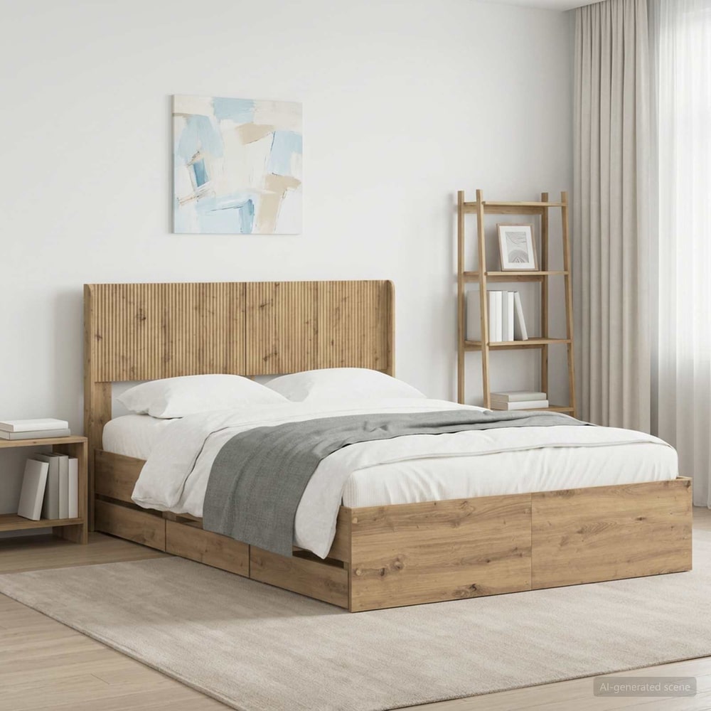 Bed Frame with Storage and Headboard Length 200 cm Artisan Oak 120 cm