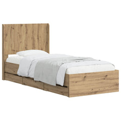 Bed Frame with Storage and Headboard Length 200 cm Artisan Oak 90 cm