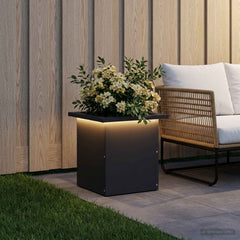 Garden Planter with LED 30 x 30 x 30 cm Steel 1 Width 30 cm Depth 30 cm Black