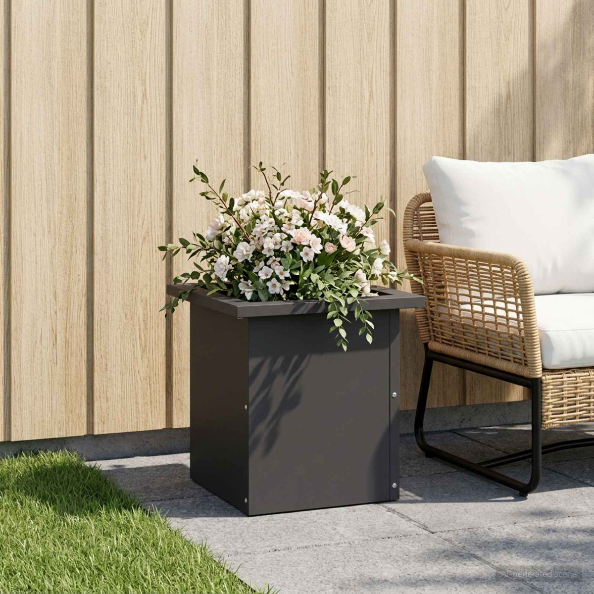 Garden Planter with LED 30 x 30 x 30 cm Steel 1 Width 30 cm Depth 30 cm Black
