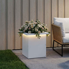 Garden Planter with LED 30 x 30 x 30 cm Steel 1 Width 30 cm Depth 30 cm White