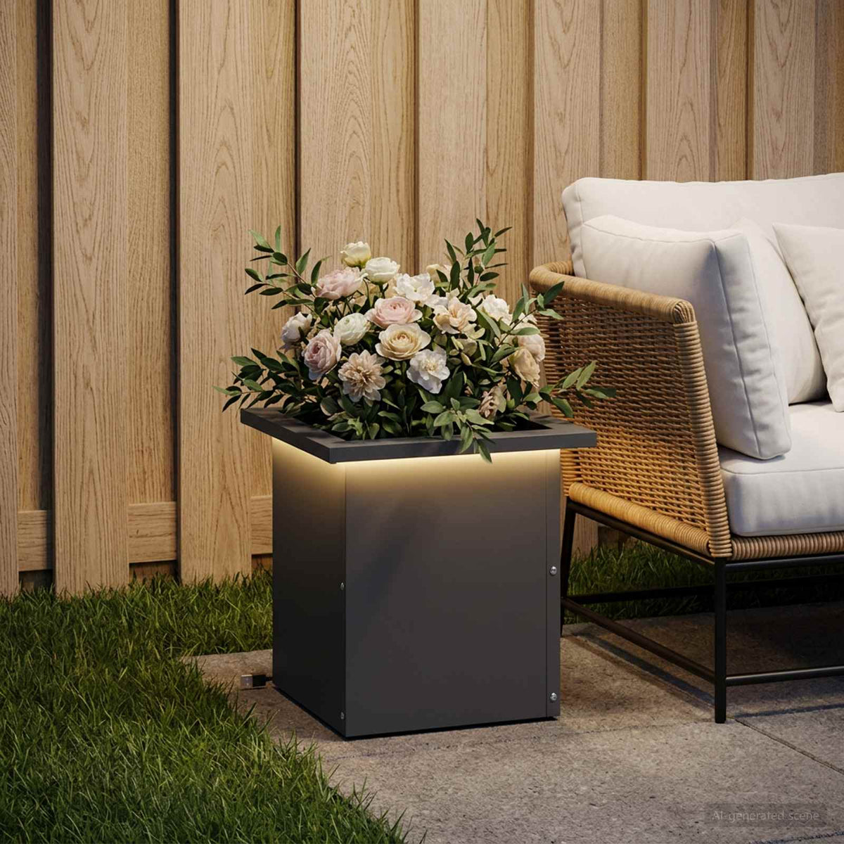 Garden Planter with LED 30 x 30 x 30 cm Steel 1 Width 30 cm Depth 30 cm Anthracite