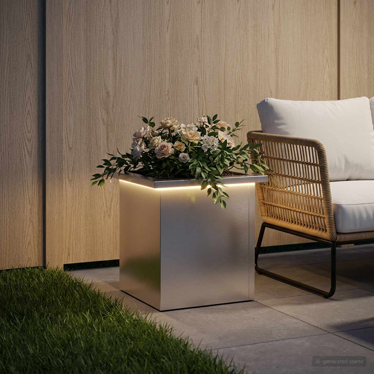 Garden Planter with LED 30 x 30 x 30 cm Steel 1 Width 30 cm Depth 30 cm Galvanised steel