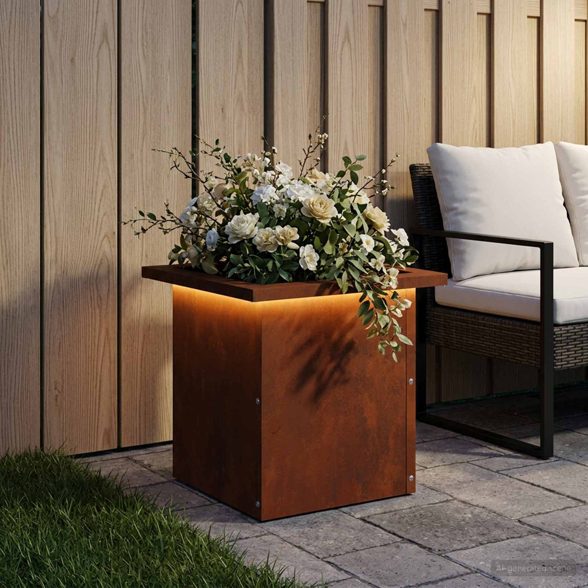 Garden Planter with LED Rusty Weathering Steel, image 3