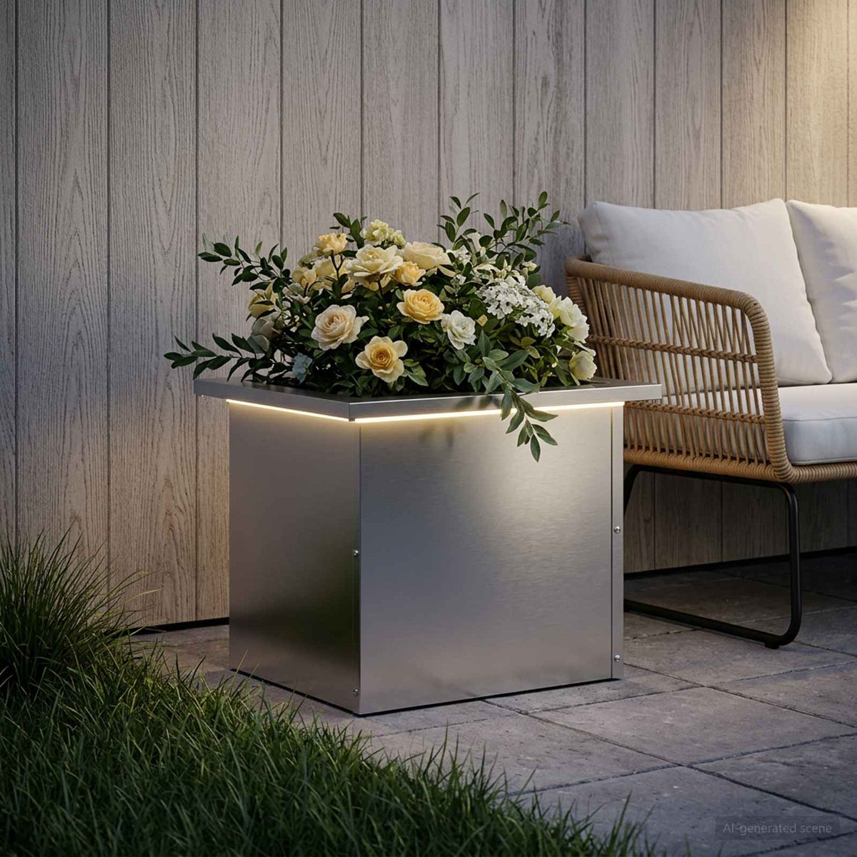 vidaXL Garden Planter with LED Silver 30 x 40 x 30 cm Galvanised Steel 3