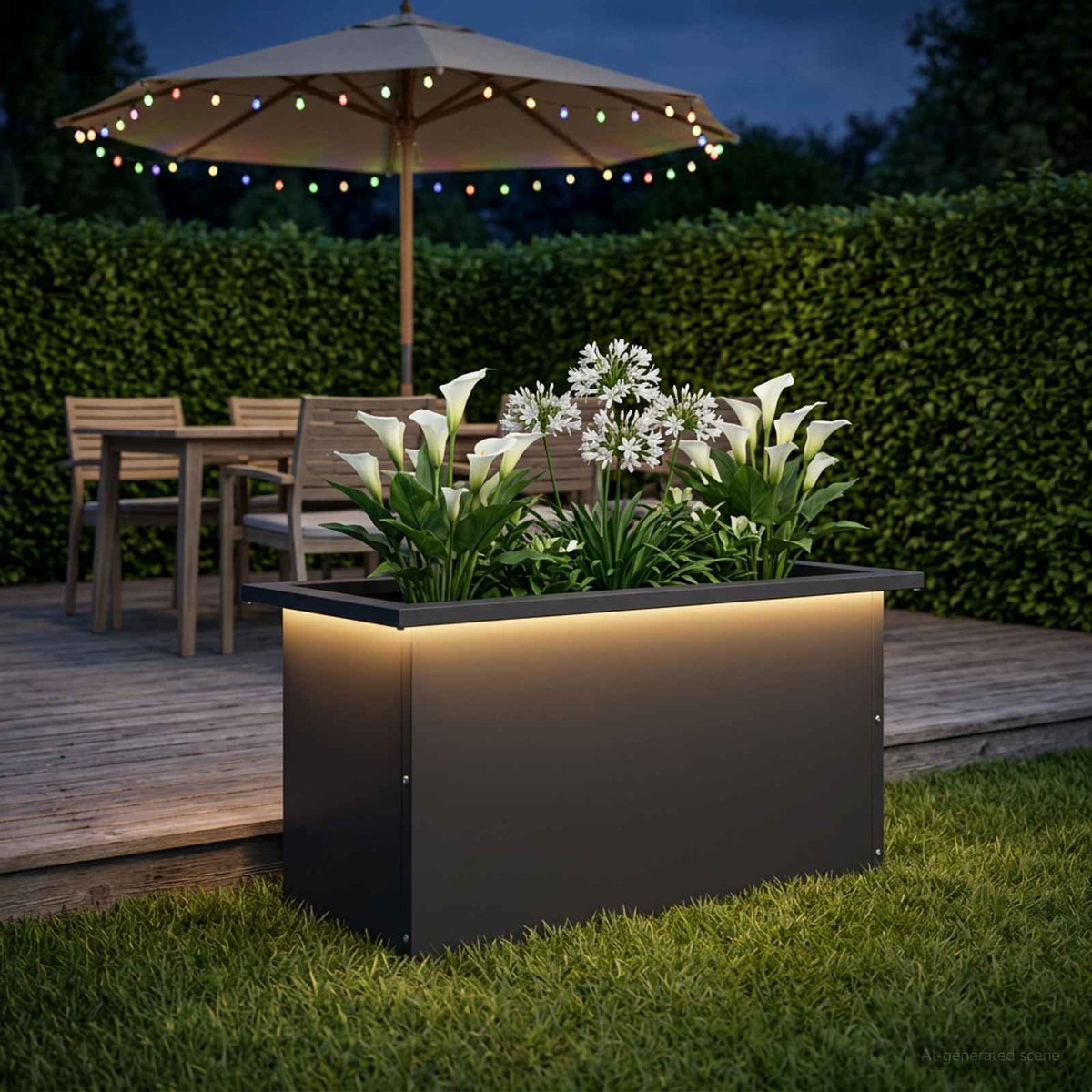 Garden Planter with LED 30 x 60 x 30 cm Steel Black