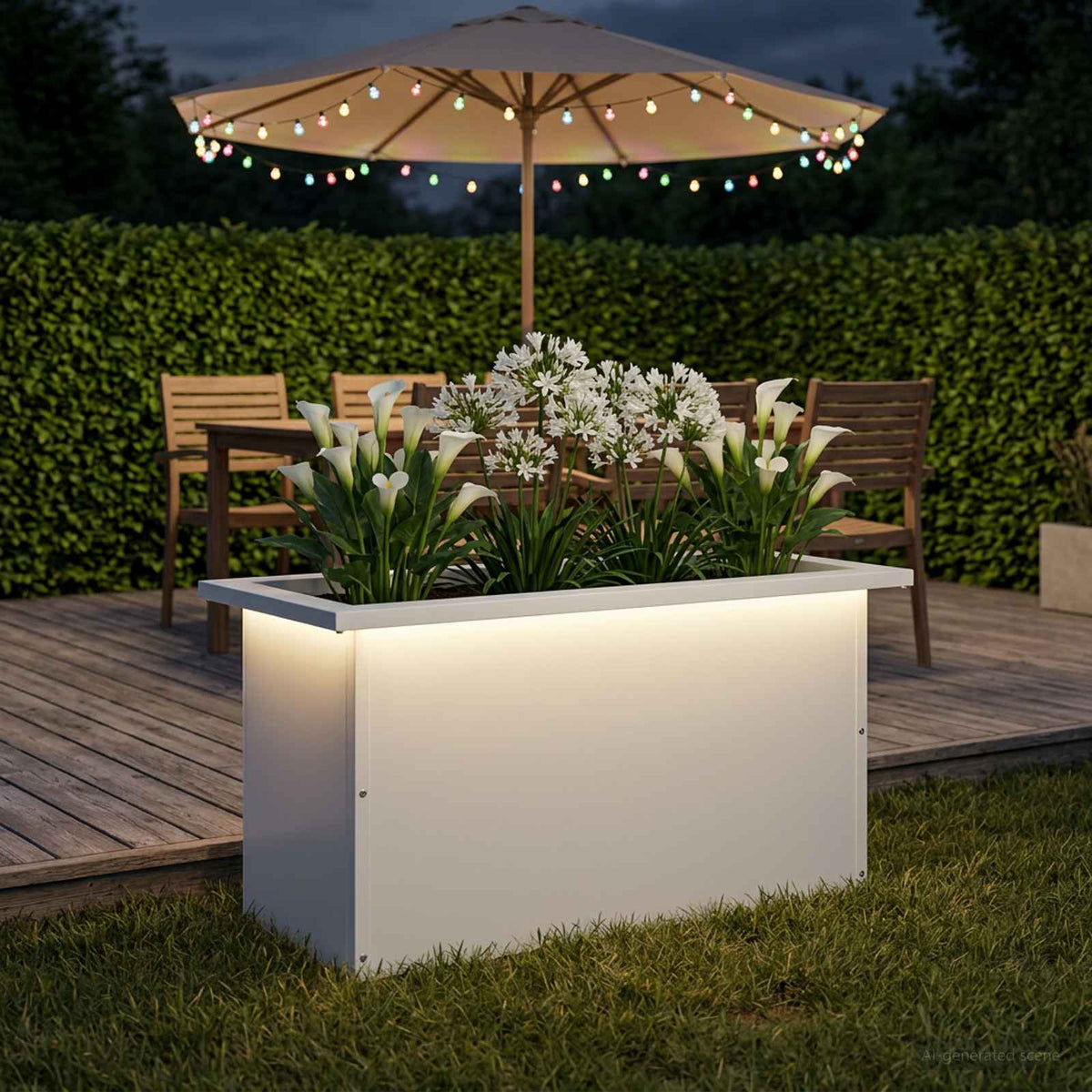 Garden Planter with LED 30 x 60 x 30 cm Steel White