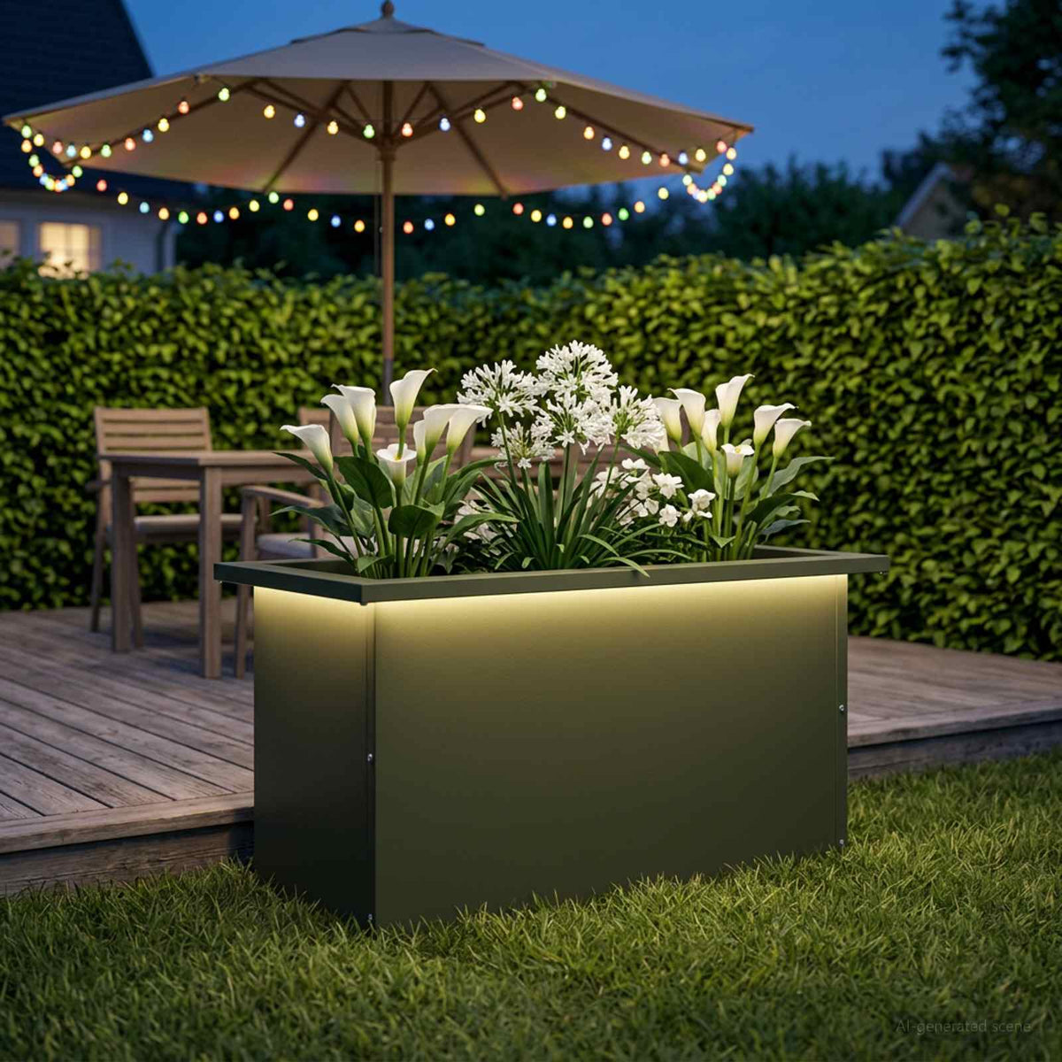 Garden Planter with LED 30 x 60 x 30 cm Steel Olive green