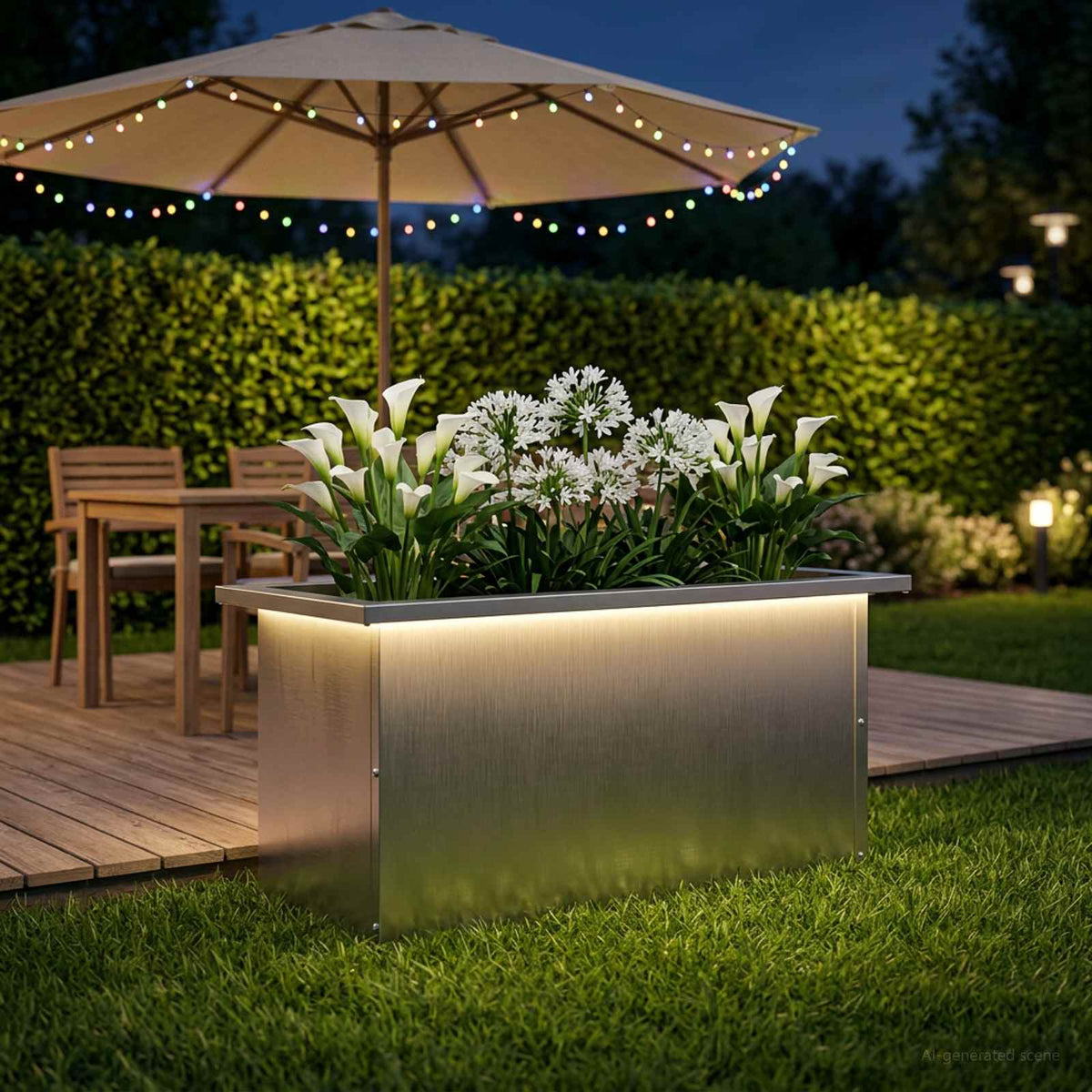 Garden Planter with LED 30 x 60 x 30 cm Steel Stainless steel