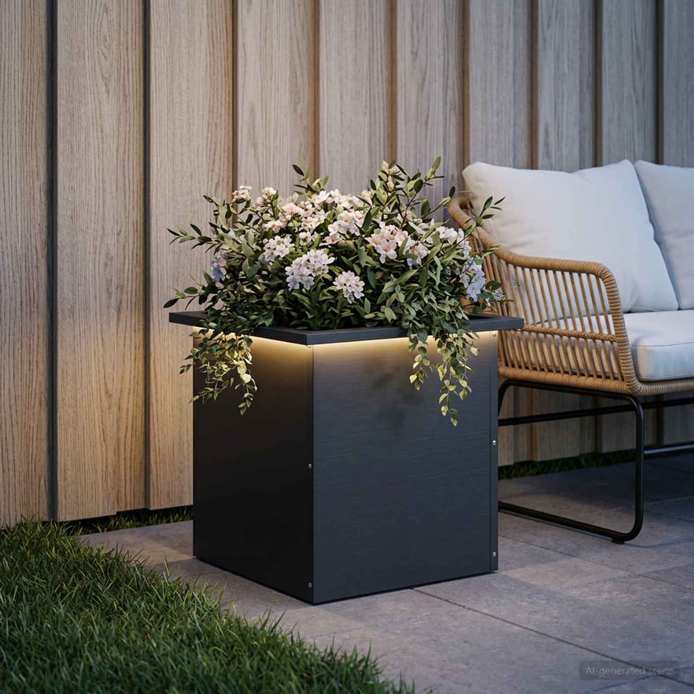 Garden Planter with LED 40 x 40 x 40 cm Steel Black