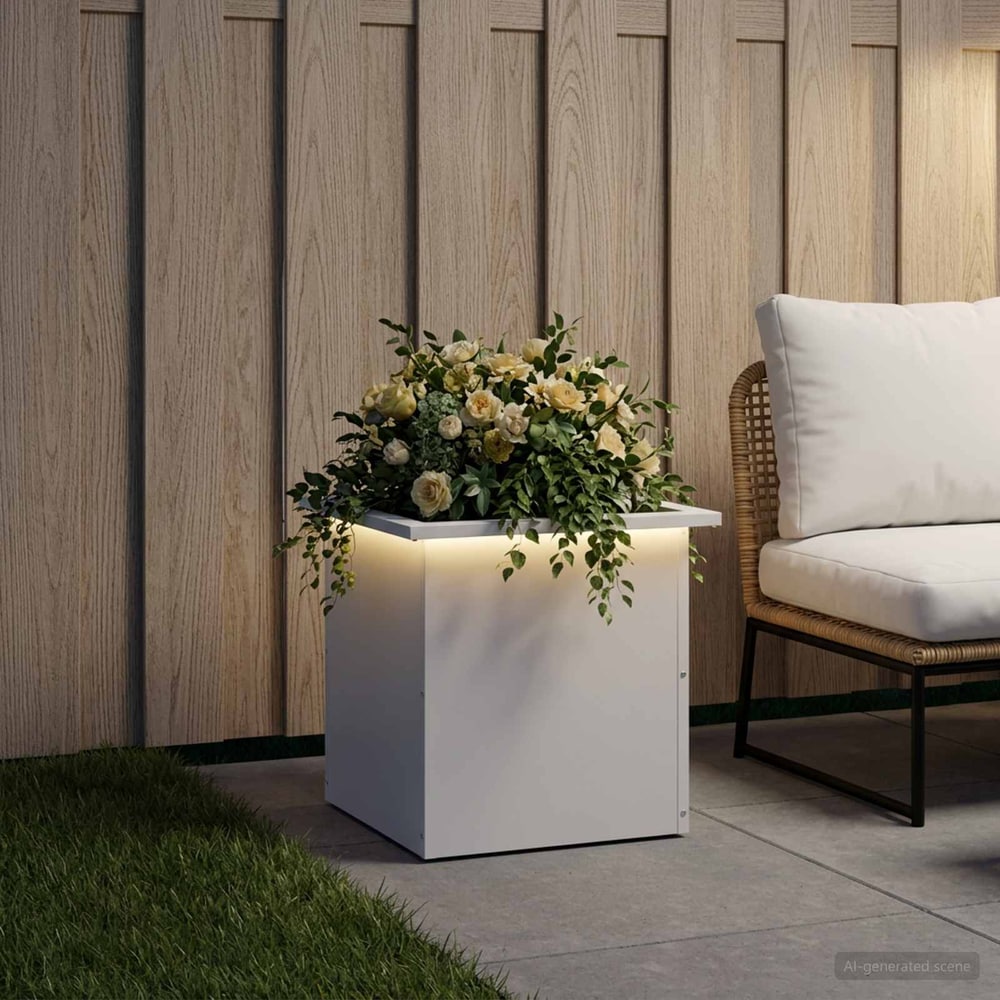 Garden Planter with LED 40 x 40 x 40 cm Steel White