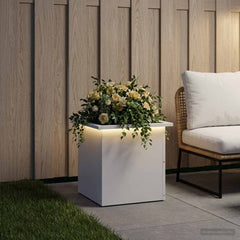 Garden Planter with LED 40 x 40 x 40 cm Steel White