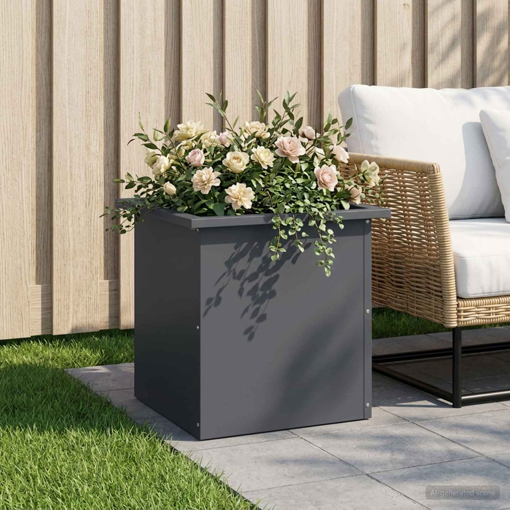 Garden Planter with LED 40 x 40 x 40 cm Steel Anthracite