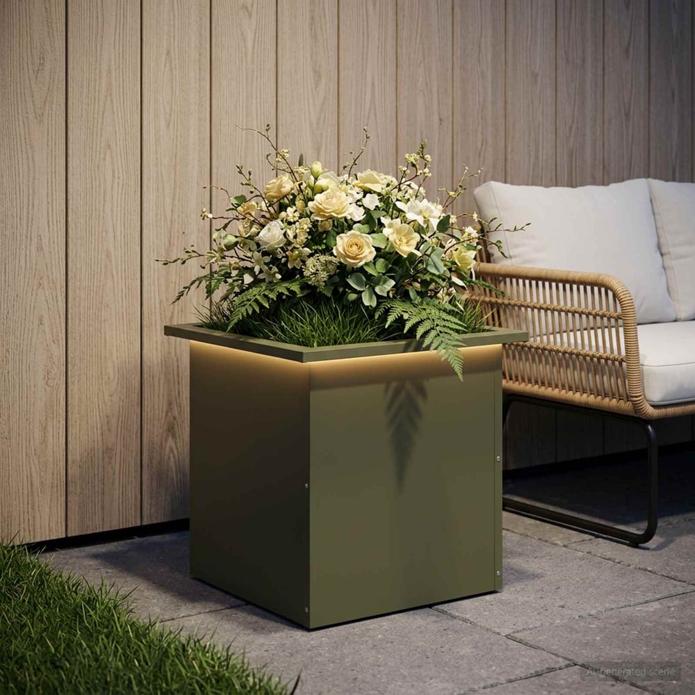 Garden Planter with LED 40 x 40 x 40 cm Steel Olive green