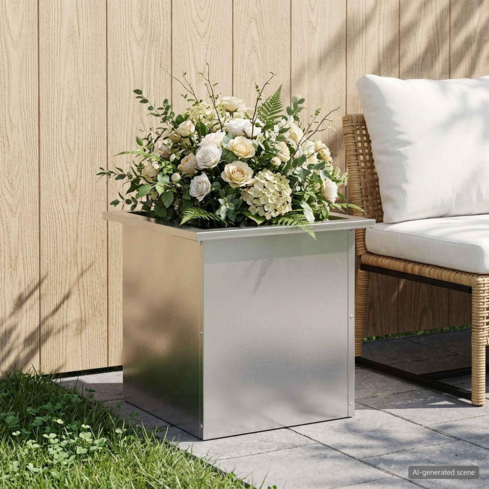 Garden Planter with LED 40 x 40 x 40 cm Steel Stainless steel